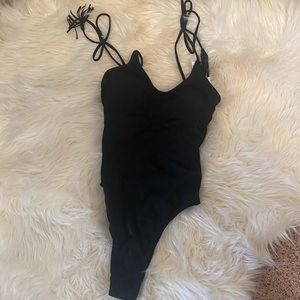 Ribbed tie high cut one piece